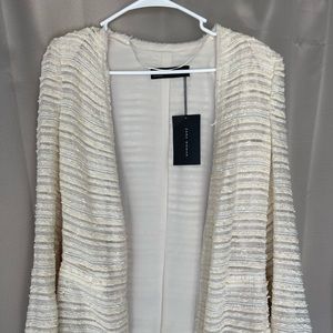 Zara woman open front jacket textured cardigan blazer ivory color medium